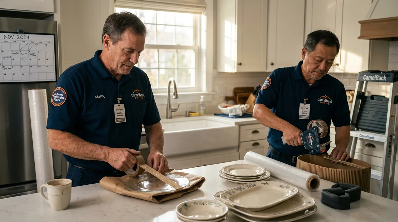 Professional crew packing kitchen dishware in Ridgeland, SC
